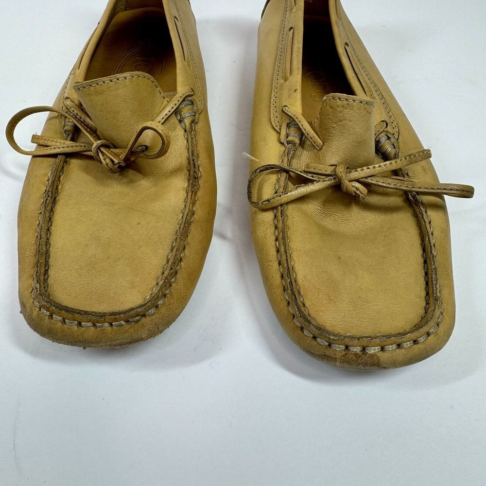 TOD's Tan 100% Leather Driving Flat Loafers with Rubber Pebble Soles Sz 35.5 - Picture 3 of 15